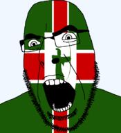 angry archer british england flag flag:nottinghamshire full_body glasses hair looking_to_the_left nottinghamshire open_mouth soyjak stubble teeth thick_eyebrows united_kingdom variant:cobson // 721x789 // 37.1KB