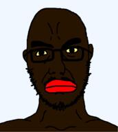 bald big_lips brown_skin frown glasses nigger red_lips stubble subvariant:chudsoi thick_eyebrows yellow_sclera // 700x780 // 201.4KB