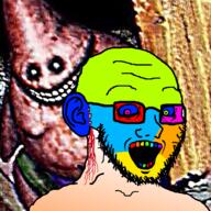 blood blood_drip blood_from_ears crazed creepy ear ear_surgery glasses horror open_mouth patrick_star soyjak spongebob_squarepants stitches stubble subvariant:soyak_(crazed) surgery trend:colorjak variant:soyak // 992x992 // 1.6MB