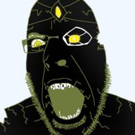 angry artist:crimsonvoidhydra1488 black_skin broken broken_glasses eye_glow eyes glasses open_mouth soyjak stubble variant:cobson yellow_eyebrows yellow_eyes yellow_stubble // 721x720 // 74.5KB