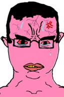 anger_mark angry bloodshot_eyes closed_mouth crying ear glasses hair looking_at_you no_nose pink_skin soyjak sweating teeth variant:chudjak vein yellow_teeth // 1568x2360 // 2.6MB