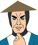 Raiden_(mortal_kombat) closed_mouth ear fist glasses hair smile subvariant:steve_chuds thick_eyebrows thinking transparent_background variant:chudjak // 1716x2000 // 446.5KB