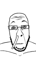 bald closed_mouth forehead_lines frown glasses irl oblivious pencil soyjak stubble teeth variant:markiplier_soyjak white_background wrinkles // 489x777 // 5.7KB