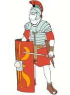 arm armor full_body helmet holding_object holding_sword roman_empire roman_legionary_helmet rome shield smile smirk subvariant:wholesome_soyjak sword variant:gapejak // 1280x1731 // 994.7KB