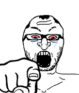 angry balding bloodshot_eyes crying glasses hair hand jewish_nose jews kike open_mouth pointing pointing_at_viewer red_eyes stubble variant:shabbos_soy wrinkles // 545x643 // 4.8KB
