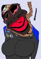 ack arm badge big_breasts big_mouth black_skin blacked blackface blue_shirt booba breasts eyes hanging jakparty_soy jartycuck low_quality meta:op_took_a_selfie_of_xerself meta:tagme nigga nigger red rent_free rope sheeeit soybooru soyjak subvariant:jartycuck tits trans trans_rights transgender_flag variant:chudjak // 816x1161 // 660.5KB