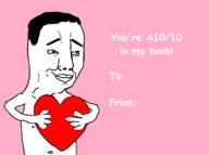 a10 a10_eyes arm blue_eyes card chud hair hand heart holding_heart holding_object love pink romantic smile soyjak valentine variant:chudjak // 1368x1021 // 45.3KB