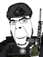 brenton_tarrant camouflage christchurch_shooting clothes full_head glasses glove holding_gun holding_rifle looking_at_you multicam open_mouth smile soyjak stubble text variant:cobson // 3072x4096 // 2.1MB