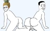 2soyjaks anger_mark angry arm ass closed_mouth food foodjak fruit glasses hair hand leg naked nsfw penis pineapple smile soyjak stubble variant:chudjak variant:soyak // 1080x680 // 145.9KB