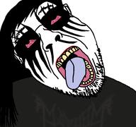black_metal bloodshot_eyes clothes corpse_paint glasses hair hanging long_hair mayhem_(band) open_mouth rope soyjak suicide variant:bernd // 768x719 // 99.7KB