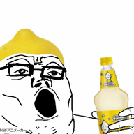 animated arm bottle food foodjak fruit glasses hand holding_bottle holding_object lemon lemonade open_mouth soyjak variant:tony_soprano_soyjak // 400x330 // 449.1KB