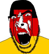 Lower_Saxony angry country flag flag:lower_saxony full_head germany glasses hair looking_to_the_right open_mouth soyjak stubble teeth variant:cobson // 721x789 // 67.3KB