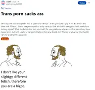 blond clothes ear english_text flag:transgender_pride_flag forehead_lines grin looking_at_each_otehr meta:not_oc nas:yes_chad neck rags reddit smile subnas:coomer teeth text tranny wordswordswords // 677x639 // 43.2KB