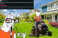 angry bald black_skin bush cap clitty_leakage clothes cope crying full_body glasses grass hat holding_object house incomprehensible incomprehensible_woahjack lawn lawnmower lgbt_flag mug neighborhood orange_eyes orange_shirt reddit reddit_post redditard seething sky smile soy straw stubble subreddit suburb subvariant:wholesome_soyjak tear tractor tree variant:gapejak variant:soyak wrinkles // 1024x673 // 1.1MB