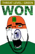 ahegao ashoka_chakra country emerald flag flag:india gem glasses green green_eyes hair india looking_up open_mouth schlog_color_event soyjak soyjak_blog stubble teeth text threat_level_green variant:cobson won // 721x1115 // 176.3KB
