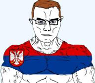 axis balkans brown_hair clothes flag flag:government_of_national_salvation(serbia) glasses government_of_national_salvation puppet_state serbia soyjak subvariant:muscular_chud variant:chudjak world_war_2 // 533x468 // 213.4KB