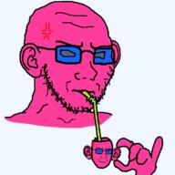 anger_mark cup doll_(user) ear glasses hand straw stubble variant:soyak // 800x800 // 36.8KB
