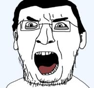 chud ear gape glasses nose peter_parker scream shout soyjak spiderman stubble tongue variant:parkerjak // 858x800 // 22.3KB