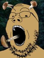 brown_skin forest fungus glasses irl_background lost_soul mushroom open_mouth soyjak stubble variant:gapejak // 448x588 // 405.3KB
