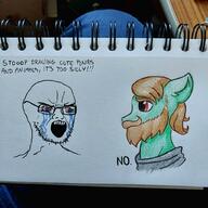 bloodshot_eyes crying glasses irl meme my_little_pony nordic_chad open_mouth redraw soyjak soyjak_comic stubble variant:soyak // 1024x1024 // 244.2KB