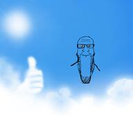 artist:isaacar8 blue_skin calm cloud sky thumbs_up variant:markiplier_soyjak // 2248x2002 // 1.9MB