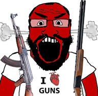ak_47 angry balding beard clothes firearm fume glasses gun hair heart i_love open_mouth red_skin shotgun soyjak subvariant:science_lover text tshirt variant:markiplier_soyjak // 1153x1121 // 609.5KB