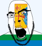 arrow bow flag flag:kirov_oblast full_head glasses hair kirov_oblast looking_to_the_right oblast open_mouth russia soyjak stubble teeth text transparent transparent_background variant:cobson // 721x789 // 88.1KB