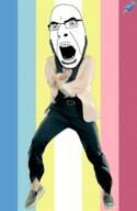 animated arm flag full_body gangnam_style glasses hand leg map_(pedophile) open_mouth pedophile push_pin soyjak sticky stubble variant:cobson // 300x460 // 896.0KB