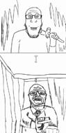 2soyjaks animated arm brain_damage clothes glasses gun hammer hand holding_hammer holding_object nail shooting smile soyjak table text variant:markiplier_soyjak variant:sidjak // 593x1200 // 205.6KB