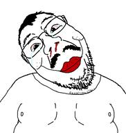 beard big_lips big_nose chest_hair crying gynaecomastia hair lips mustache nosebleed subvariant:chainsaw_bernd trend:jartycuck variant:bernd // 902x952 // 37.9KB
