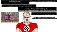angry article blond blood blue_eyes buff citation closed_mouth clothes full_body gigachad glasses hair harvard nazism oxford smile source soyjak subvariant:chudjak_front subvariant:muscular_chud sun swastika tshirt variant:chudjak white_background white_skin // 1920x1080 // 464.1KB