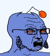 alternate angry antenna blue_skin discord frown gape glasses horn looking_to_the_right open_mouth orange_eyes punisher_face reddit redditard snoo soyboy soyjak stubble subvariant:soyak_34 teeth transparent_background variant:soyak wojak wrinkles // 605x678 // 14.7KB