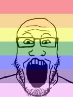 flag glasses lgbt open_mouth soyjak stubble variant:markiplier_soyjak // 600x800 // 33.9KB