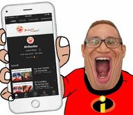 clothes glasses hair holding_object holding_phone iphone irl mark_edward_fischbach mrdweller open_mouth phone subvariant:phoneplier subvariant:phoneplier_vertical the_incredibles variant:markiplier_soyjak youtube // 680x593 // 62.6KB