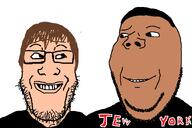 2soyjaks adrian_explain_our_friend_group brainrot brown_hair brown_skin closed_mouth glasses hair jew_york looking_at_each_other new_york smile stubble subvariant:wholesome_soyjak text variant:gapejak variant:markiplier_soyjak white_skin // 1200x800 // 144.0KB