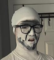 clothes cosplay cringe facepaint glasses internet_is_leaking irl open_mouth selfie soyjak stubble variant:feraljak // 686x751 // 99.6KB