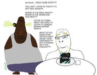 2soyjaks album_cover biting_lip black_skin blood bloodshot_eyes blue_eyes closed_mouth clothes cracker fat full_body fume glasses music plate smile soyjak spotify stinky stubble subvariant:blobson subvariant:hornyson subvariant:nucob table text variant:cobson video_game yellow_hair // 1934x1514 // 239.0KB