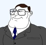 blue_eyes brown_hair buff clothes ear eyebrows glasses hair necktie shaved smile subvariant:mexiaryan suit variant:meximutt variant:protestantjak // 1230x1212 // 182.4KB