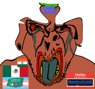 bloodshot_eyes brown_skin crying distorted flag flag:india flag:mexico flag:transgender_pride_flag garten_of_banban glasses hair menstrualcykill_(user) meta:namefags meta:op_took_a_selfie_of_xerself name_tag open_mouth pooner speech_bubble text variant:bernd