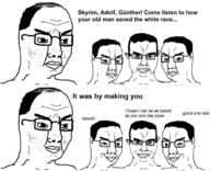 4soyjaks adolf balding chudjak_brothers closed_mouth comic ear father glasses gunther hair old smile smirk smug soyjak text the_elder_scrolls the_elder_scrolls_v:_skyrim variant:chudjak videogame // 744x604 // 274.1KB