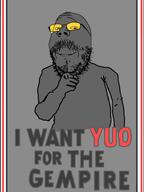 gempire i_want_yuo_for_the_gempire personal_army pointing pointing_at_viewer poster propaganda soot soyjak_party subvariant:wholesome_soyjak text uncle_sam variant:gapejak // 570x760 // 97.0KB