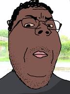 black_skin closed_mouth clothes glasses hair irl_background soyjak stubble thug_hunter variant:gapejak // 600x800 // 108.4KB