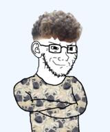 clothes crossed_arms dog ear glasses hair pug smile smirk smug tshirt variant:soyak zoomer zoomer_hair // 662x794 // 356.5KB