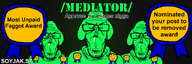 mediator_(board) 3soyjaks animal_ears award bloodshot_eyes booger closed_mouth drool ear eyebrows glasses green_clothes green_skin hoodie medalit mediator meta:banner nose soyjak.st stubble subvariant:euromutt text variant:markiplier_soyjak // 4500x1500 // 316.6KB