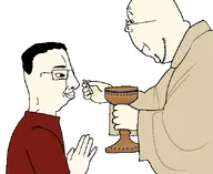 bald catholicism chalice christianity church clean_shaven clothes eucharist glasses hair robe side_profile stubble subvariant:wholesome_soyjak tshirt variant:chudjak variant:gapejak white_skin wine // 646x528 // 9.0KB