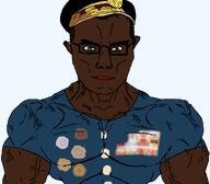 africa blue_eyes central_african_empire central_african_republic clothes dark_skin emperor hat jean-bédel_bokassa subvariant:muscular_chud transparent_background uniform variant:chudjak yellow_sclera // 1059x929 // 137.4KB