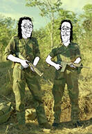 full_body glasses guns mullet multiple_soyjaks mustache smile smirk soldier subvariant:sleazejak variant:mulletjak // 2000x2897 // 901.9KB