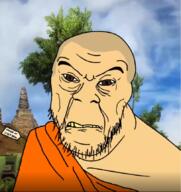 asian brown_eyes buddha buddhism clothes fasting frown grey_hair just_cause monk robe skinny soyjak stubble subvariant:feralgook tag text variant:feraljak video_game vietnam white_skin wrinkles yellow_teeth // 813x862 // 757.5KB