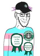 award awards clothes coom coomed_in_the_drinks_award cooming dominic fired_from_starbucks_award hat smug starbucks starbucks_hat starbucks_logo starbucks_worker tranny trans_flag troon variant:soyak // 523x716 // 159.8KB
