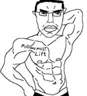 angry arm buff closed_mouth glasses hair hand millions_must_die shirtless soyjak subvariant:pol_face variant:chudjak // 828x914 // 296.3KB